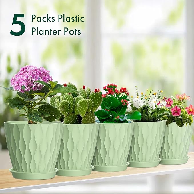 4 inch Small Plastic Nursery Pots, 5 Pack Water Ripples Plant Pots - Image 7
