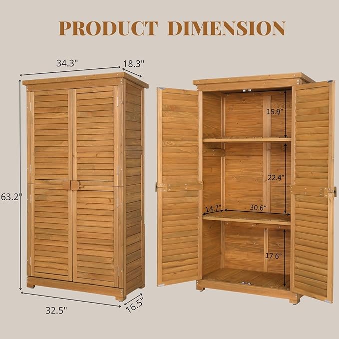 Outvita Outdoor Storage Cabinet, 63in Wooden Garden Tools Shed - Image 6