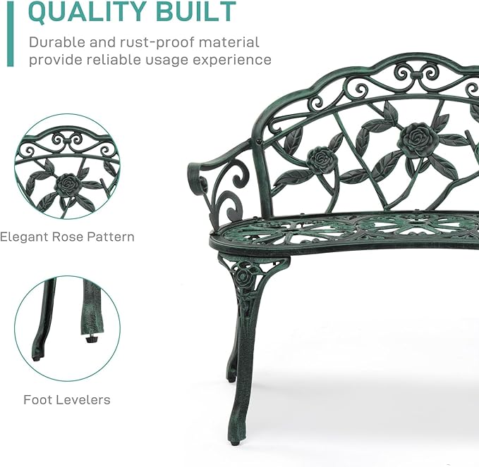 VINGLI 38.5" Patio Park Garden Outdoor Metal Rose Bench, 2-Person Cast Iron - Image 4