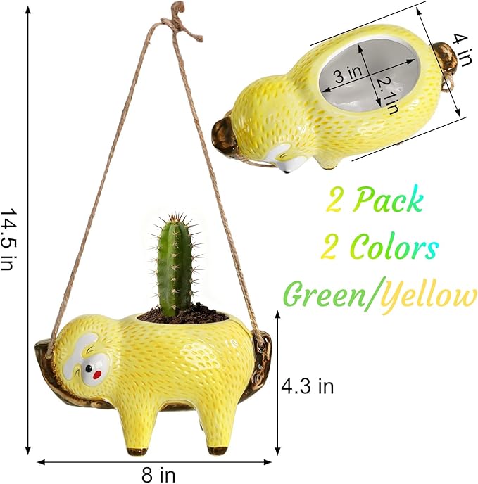 Hacaroa 2 Pack Sloth Hanging Planters - Image 2