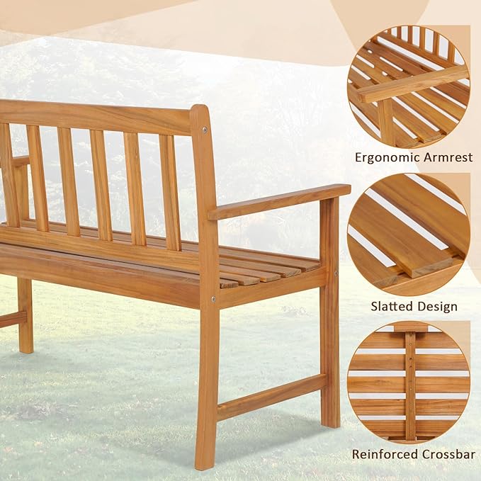 Tangkula Outdoor Acacia Wood Bench, 2-Person Garden Bench - Image 7