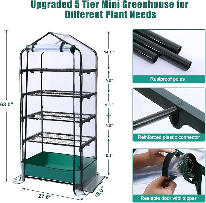 5 Tier Mini Greenhouse for Indoor Outdoor, Portable Green House - Image 3