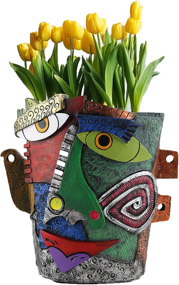 TOZLU Art Abstract Face Planters Pots Head, Unique Fun Abstract Face Flower Pot by TOZLU