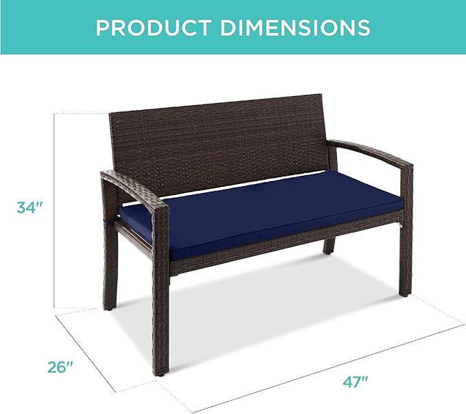 Best Choice Products Outdoor Bench 2-Person Wicker Garden Patio Benches Seating - Image 2