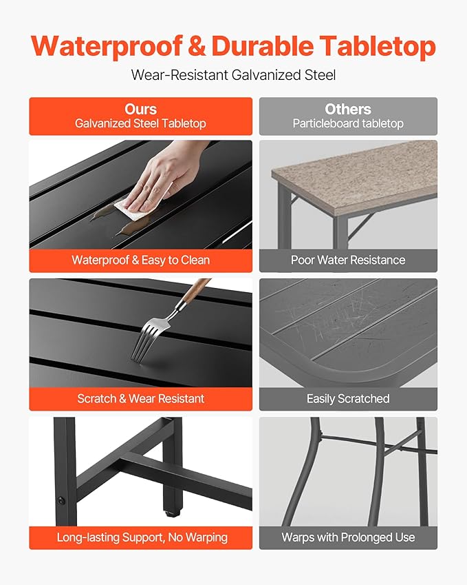 VEVOR Outdoor Bar Table, 47 x 15 in Patio Bar Table, Waterproof Top & Sturdy - Image 5