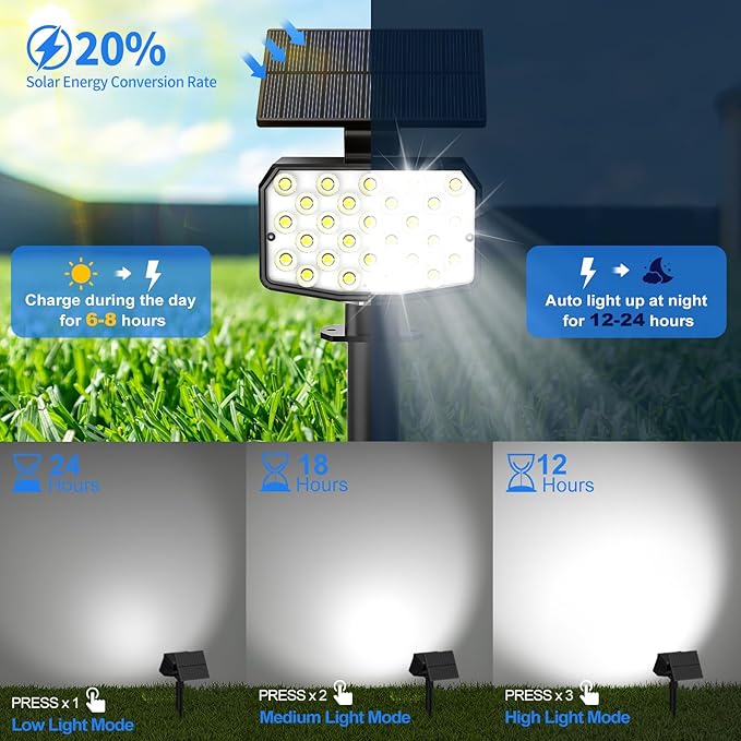 Solar Spot Lights Outdoor Waterproof Adjustable Solar Powered Landscape Lights - Image 3