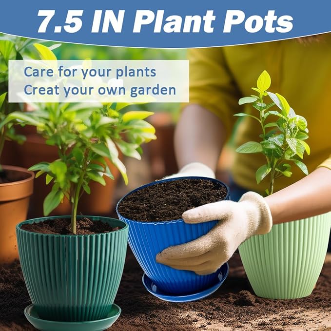 Plastic Plant Pots, 6 Pack 7.5 Inch Flower Pots - Image 4