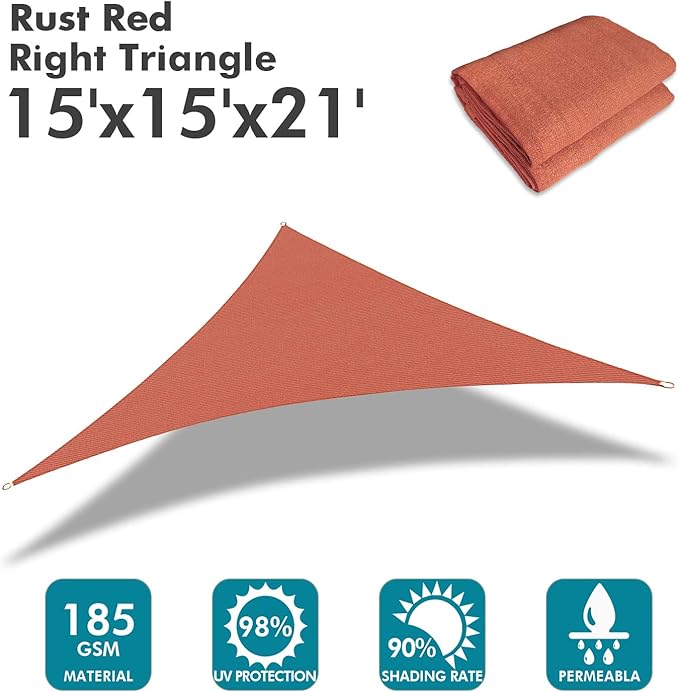 KANAGAWA Sun Shade Sail 15'x15'x21' Rust Red Triangle UV Block Canopy Cover - Image 2