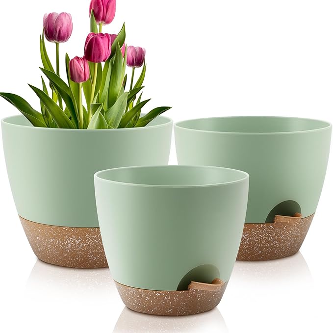 Plant Pots 12/10/9 Inch Self Watering Pots, Plastic Flower Pots, Nursery by QRRICA
