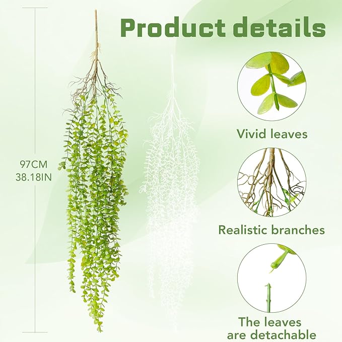 2 Pack Fake Hanging Plants, Artificial Hanging Eucalyptus Plants Greenery Vines - Image 3