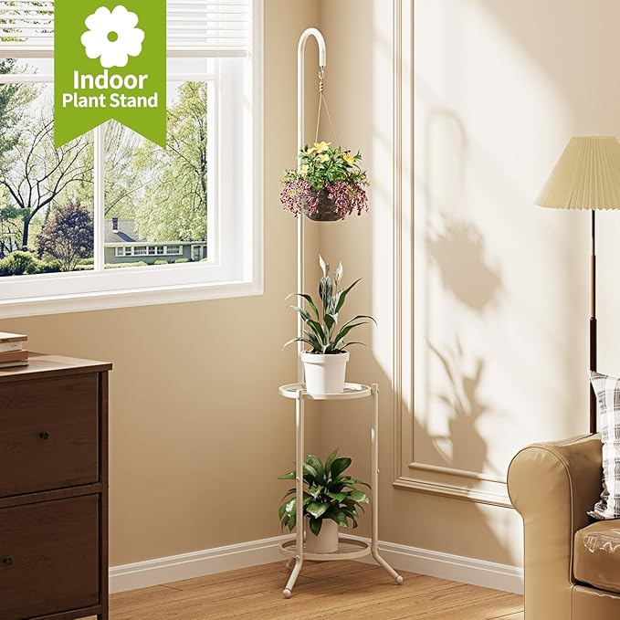 Plant Stand with Hooks Indoor Outdoor Corner Tall Plant Stand Heavy-Duty Metal - Image 4