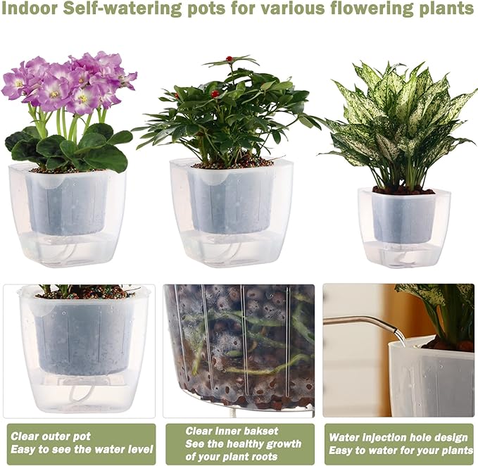 3-Pack Clear Self Watering Planters - Image 3