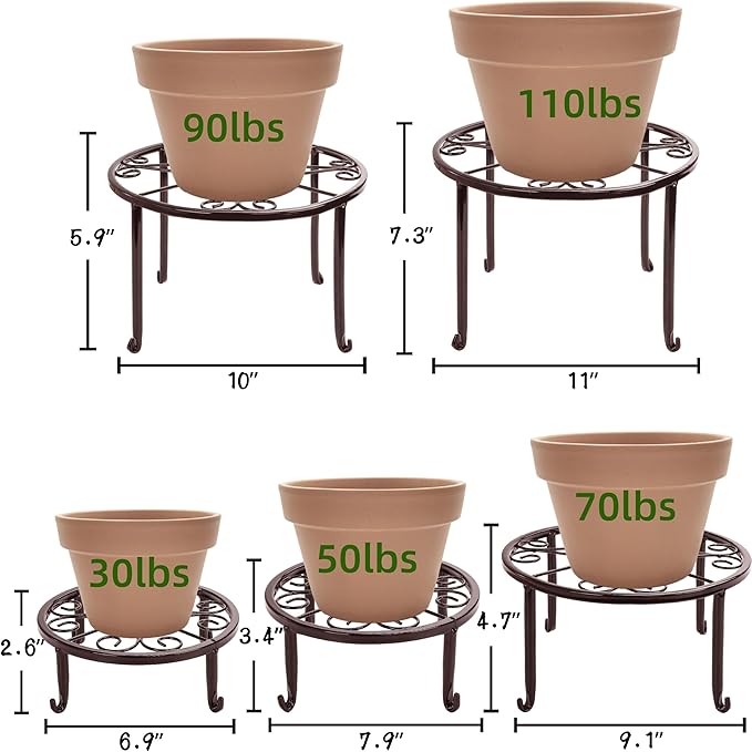 Plant Stand Indoor 5 Pack Brown Metal Plant Stands Outdoor Heavy Duty Flower - Image 2