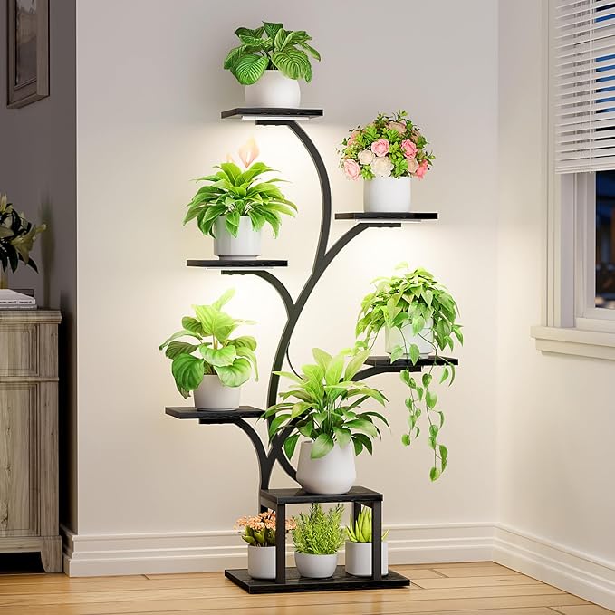 Plant Stand Indoor with Grow Lights, 7 Tiered Indoor Plant Shelf, Metal Plant by BACEKOLL