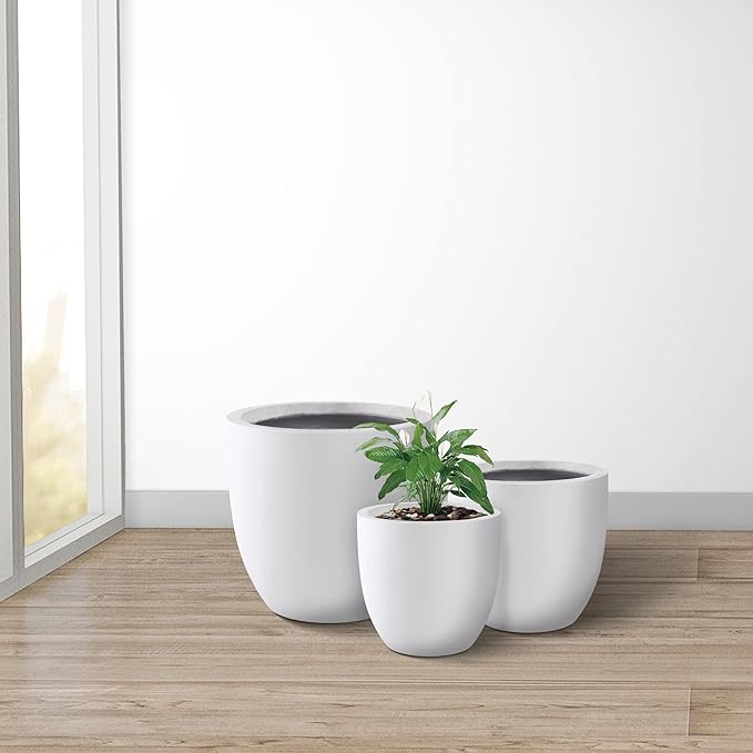 Kante 20", 13.4" Dia Round Concrete Planters, Outdoor Indoor Modern Decorative - Image 8