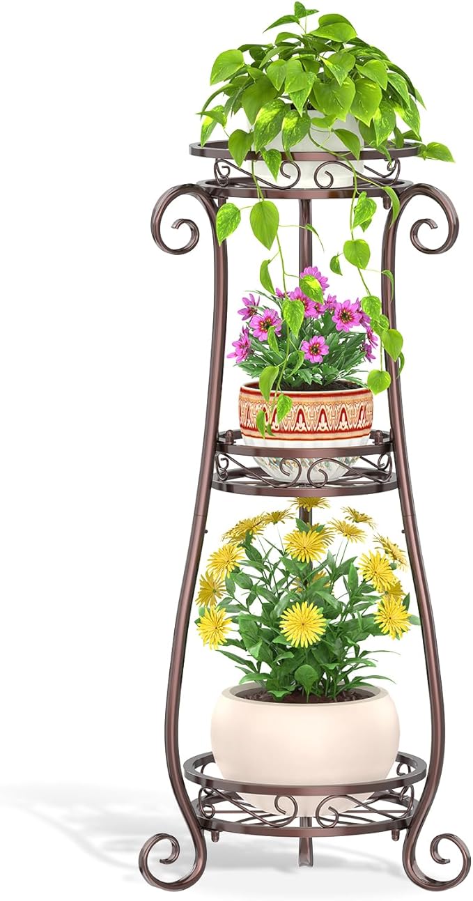 LASZOLA 3 Tier Bronze Metal Plant Stand by LASZOLA