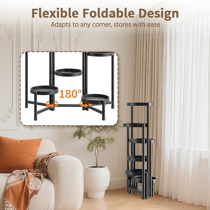 LASZOLA 6 Tiered Folding Tall Plant Stand Indoor - Image 2