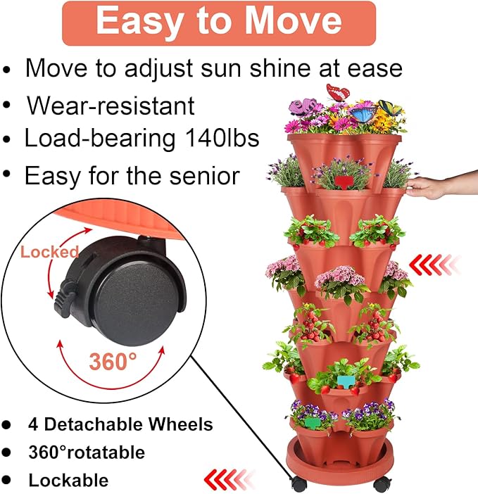 GameXcel Vertical Planter, 7 Tier Stackable Strawberry Planter - Image 2
