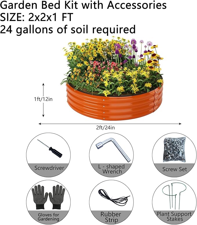 Galvanized Metal Planter Round Raised Garden Bed Kit - Image 3