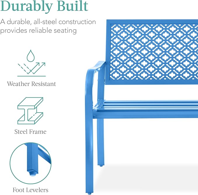 Best Choice Products Outdoor Bench 2-Person Metal Steel Benches Furniture - Image 3