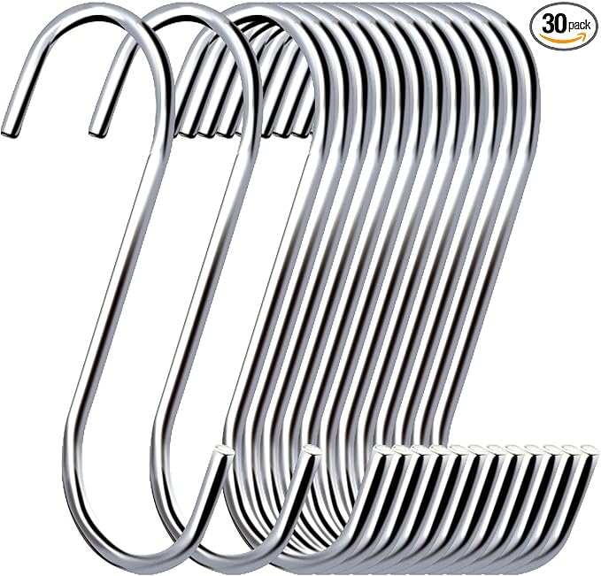 30 Pack 3.7 inch Metal S Hooks Steel S Hooks Plants Hanging Hangers by ESFUN