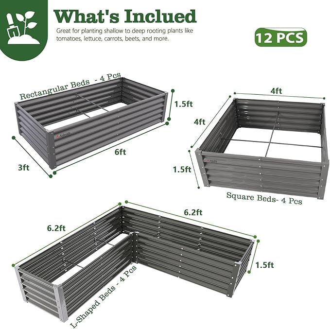 A ANLEOLIFE 12-Piece 18 Inch Tall Raised Garden Beds Kit, Square & Rectangular - Image 2