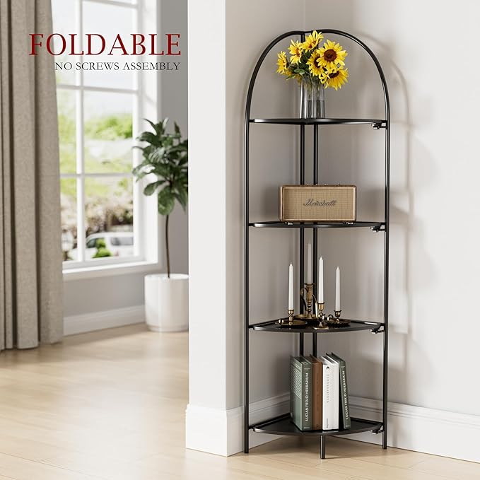Crofy Foldable 4 Tier Corner Shelf, Metal Corner Plant Stand - Image 2