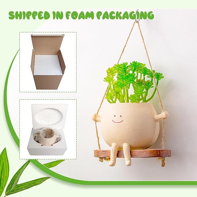 Domensi 2 Pcs Swing Hanging Planter Cute Smile Flower Face Pot Indoor Outdoor - Image 6