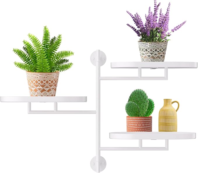 Window Rotating Plant Stand Shelf Indoor White Metal Floating Shelves 3-Tier by YQSLYSF