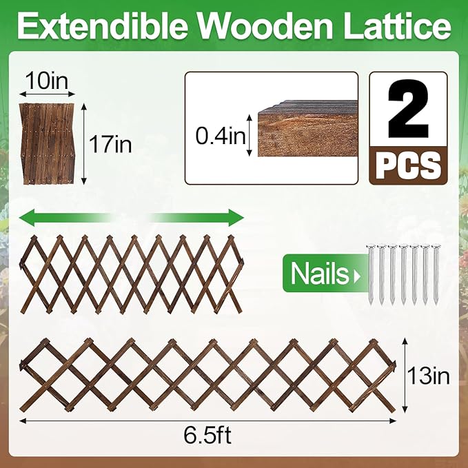 Pack of 2 Extra Thick Wooden Wall Trellis- Expandable Wall Planter Lattice - Image 5