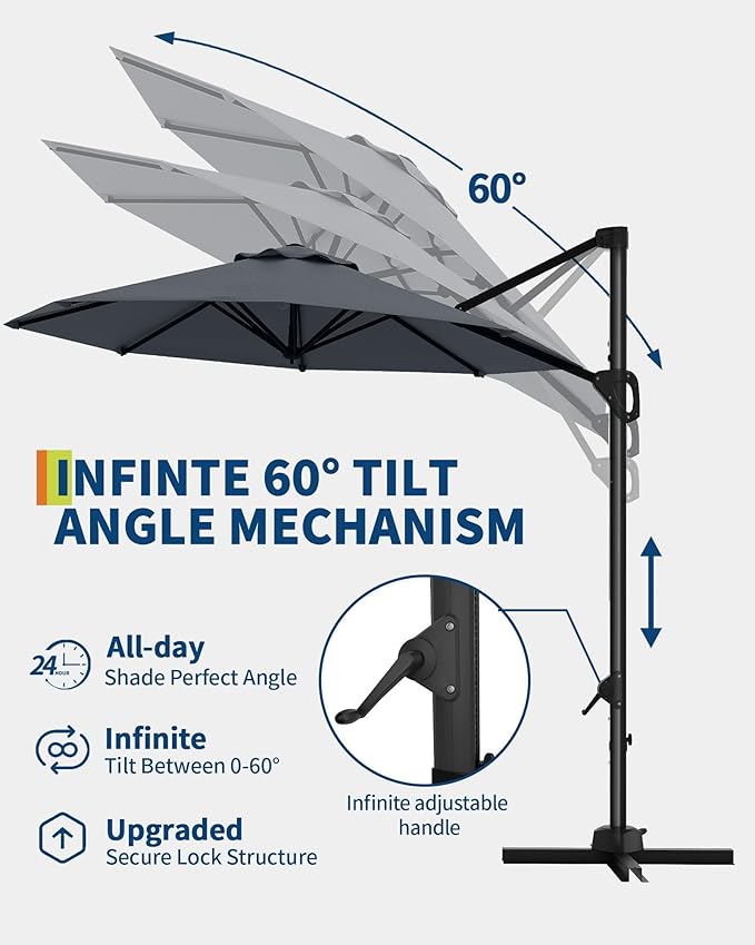 GarveeLife 10 ft Patio Umbrella Outdoor Large Cantilever Umbrella Market Sun - Image 4