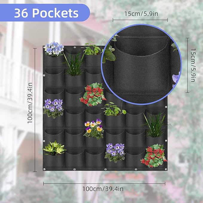 36 Pockets Hanging Planter Bags, Hanging Vertical Wall Mounted Plant Planting - Image 3