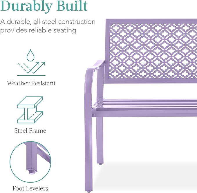 Best Choice Products Outdoor Bench 2-Person Metal Steel Benches Furniture - Image 3