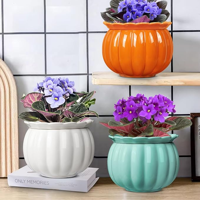 BUYMAX African Violet Pots, Halloween Pumpkin Plant Pots Ceramic Easy Self - Image 2