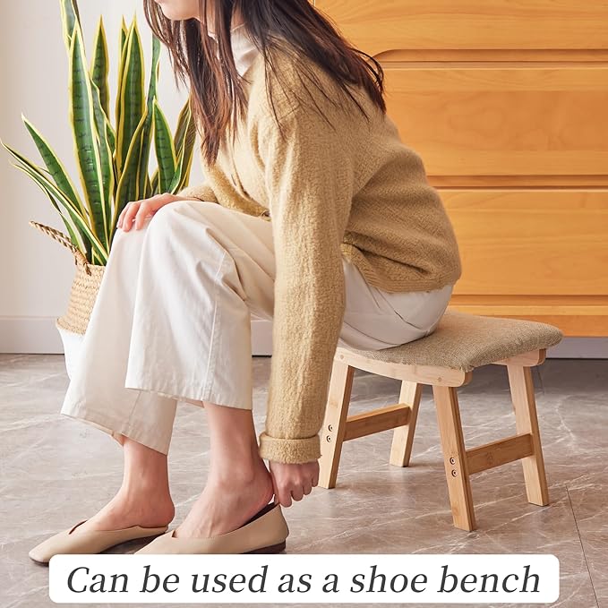 Foot Stool, Bamboo Small Sofa Foot Rest Under Desk, Extra Seating - Image 6