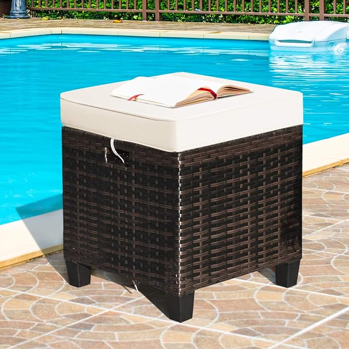 Tangkula 2 Pieces Outdoor Patio Ottoman, All Weather Rattan Wicker Ottoman Seat - Image 2