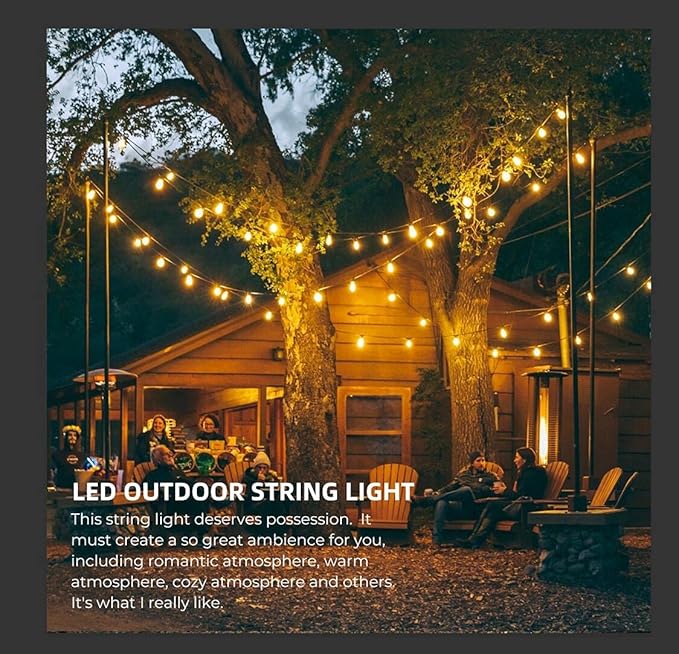96FT Outdoor String Lights, Commercial Grade Heavy Duty White Wire Patio Light - Image 4