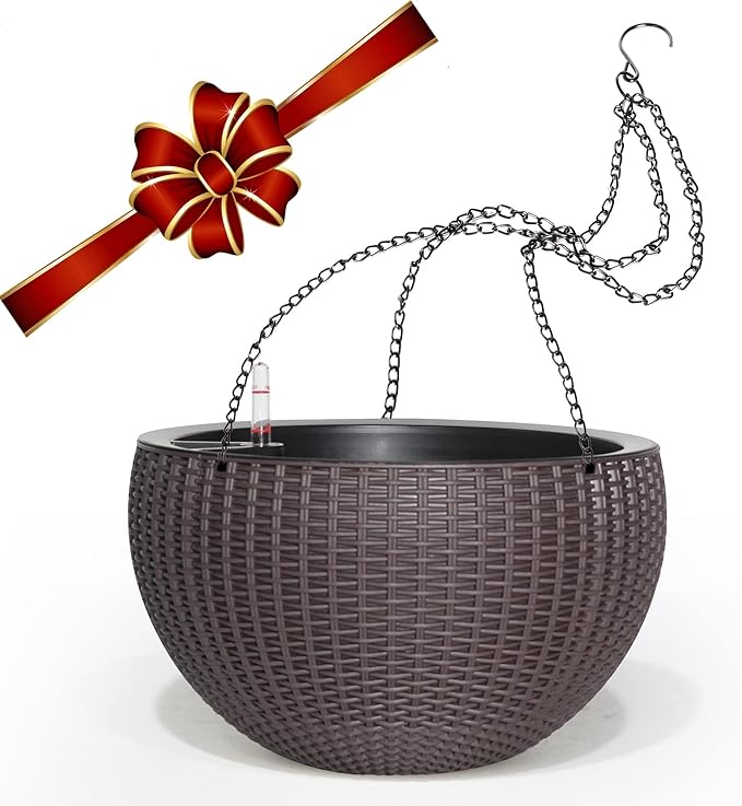 Dexceder 13.5 Inch Large Self Watering Hanging Planters Indoor Outdoor - Image 7