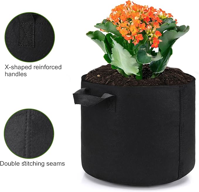 5-Pack 5 Gallon Plant Grow Bags, Heavy Duty Aeration Fabric Pots - Image 3