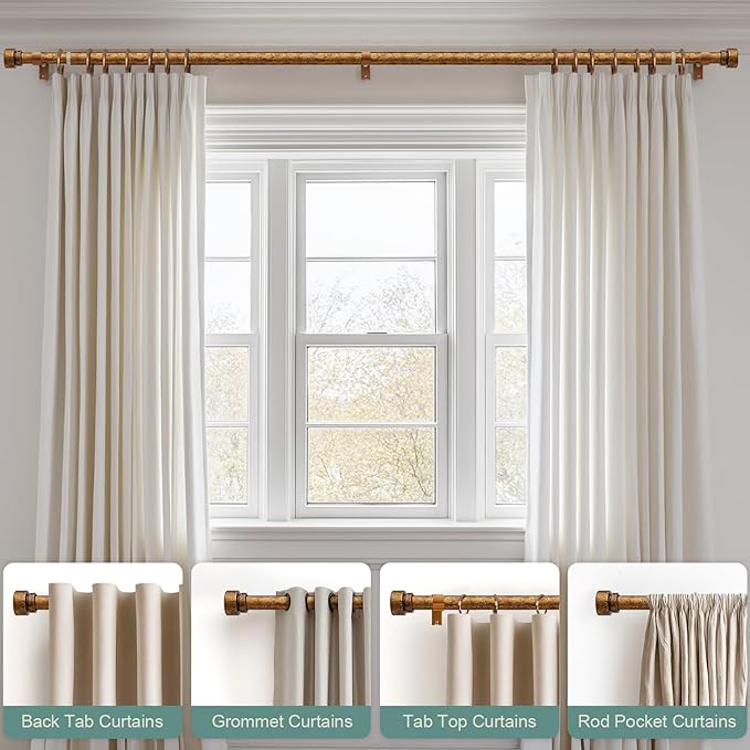 Retro Gold Curtain Rods for Windows 48 to 84 Inches Adjustable Length Heavy - Image 4