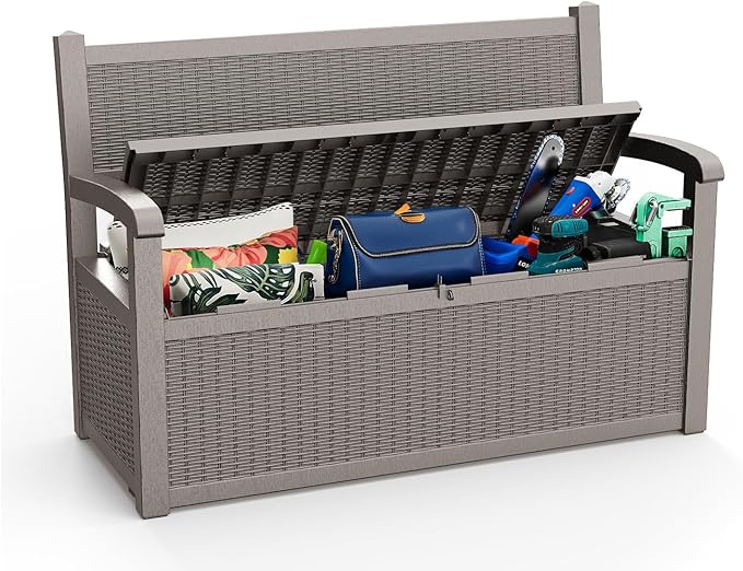 EasyUp 80 Gallon Outdoor Storage Bench Lockable Deck Box Outdoor Storage Box by EASYUP