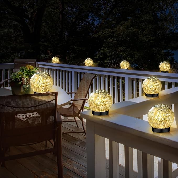 Solar Garden Lights Outdoor Waterproof, 4 Pack Cracked Glass Ball Light - Image 9