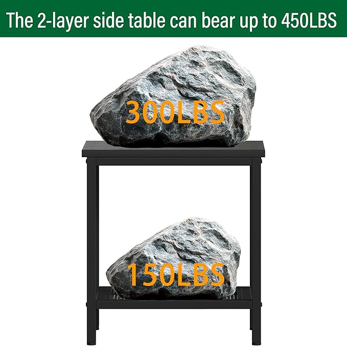 Outdoor Side Table with Storage, 2-Tier Patio End Tables Weather Resistant - Image 4