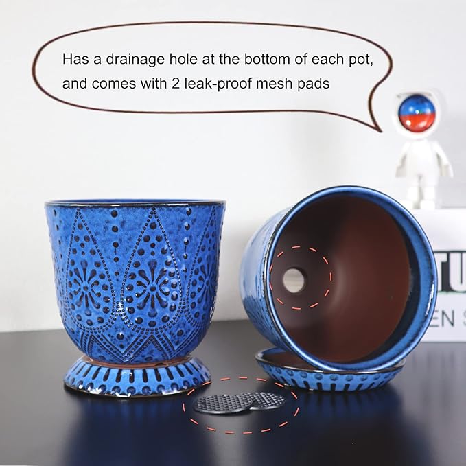 Gepege 6 Inch Beaded Ceramic Planter Set of 2 - Image 4