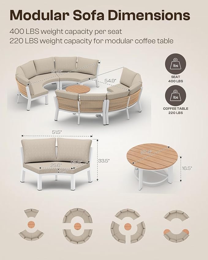 Outdoor Patio Furniture Set, 4 Piece Aluminum Half-Moon Patio Conversation Sets - Image 2