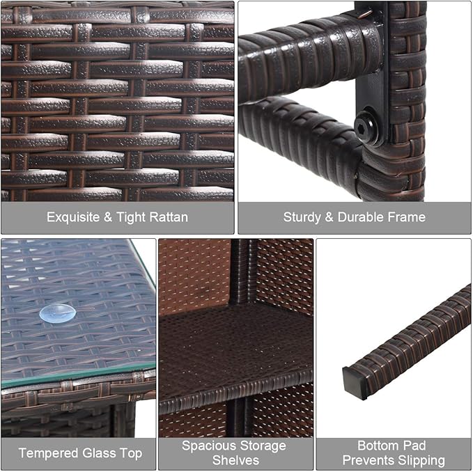 Tangkula Patio Bar Set, 3 Piece Outdoor Rattan Wicker Bar Set - Image 8