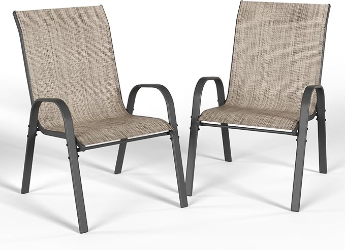 Patio Dining Chairs Set of 2, Outdoor Stackable Dining Chairs High Back by VonzoyHome