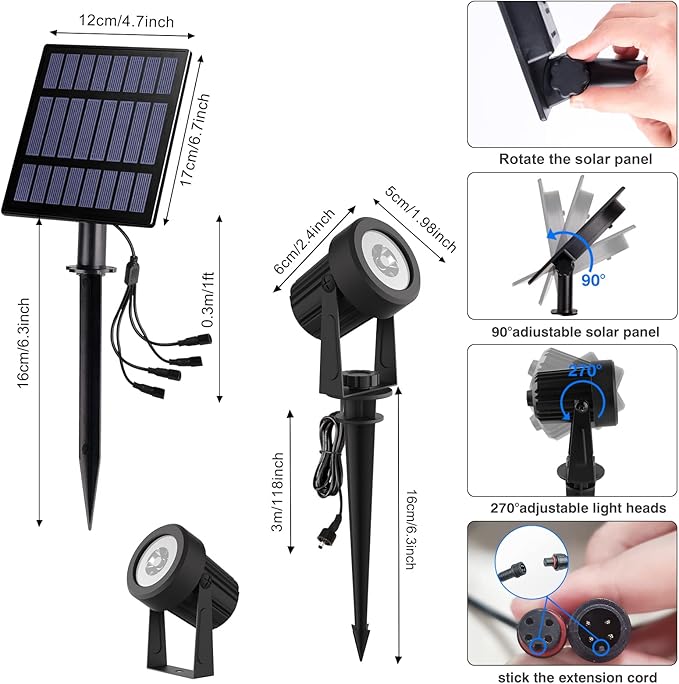 T-SUNUS Solar Christmas Spotlight Outdoor Warm White 3000K, 4-in-1 Spot Lights - Image 6