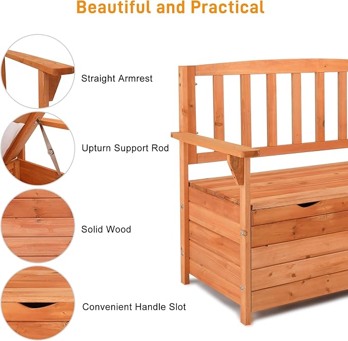 Outvita Outdoor Wood Storage Bench, Wooden Large Deck Box - Image 6