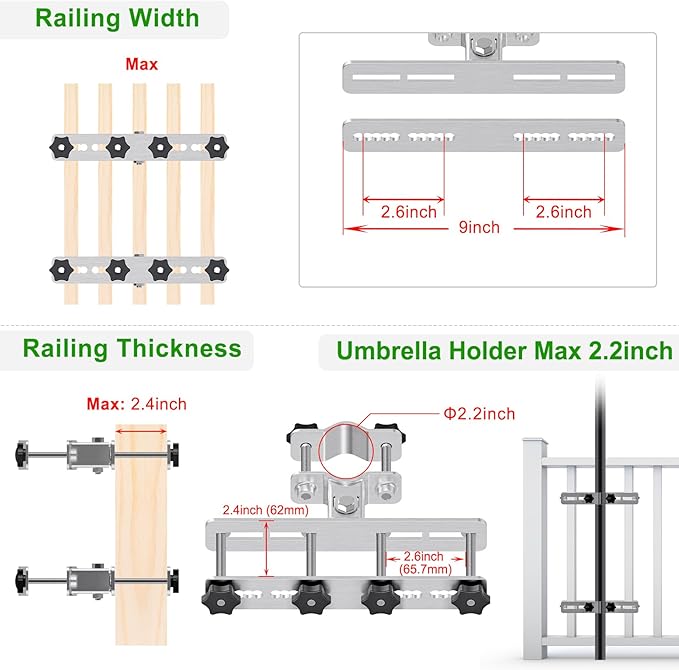 Heavy Duty Deck Railing Umbrella Holder, Adjustable Patio Umbrella Stand - Image 3